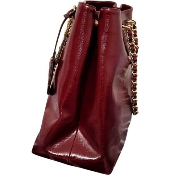 Coach 2014 Peyton Oxblood Saffiano Leather Chain Tote with expandable sides - Picture 3 of 14